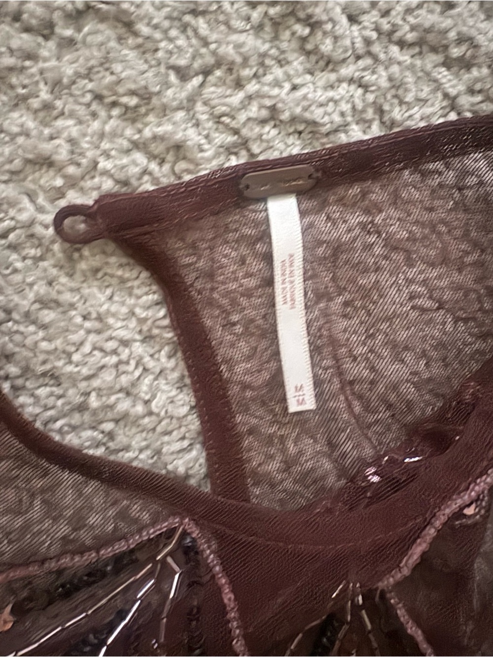 Free People Brown Sheer Sequin Shell-Embellished Cropped Camisole - Picture 2 of 2